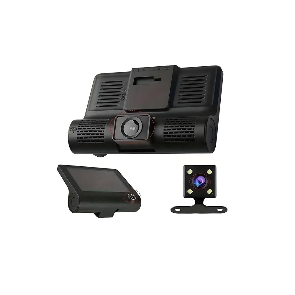 Cámara de vigilancia 3 en 1, reversa, frente y dentro para auto