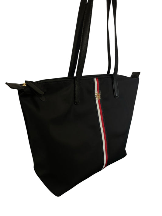 Bolsa Tote Negra Elegante con Franja Icónica